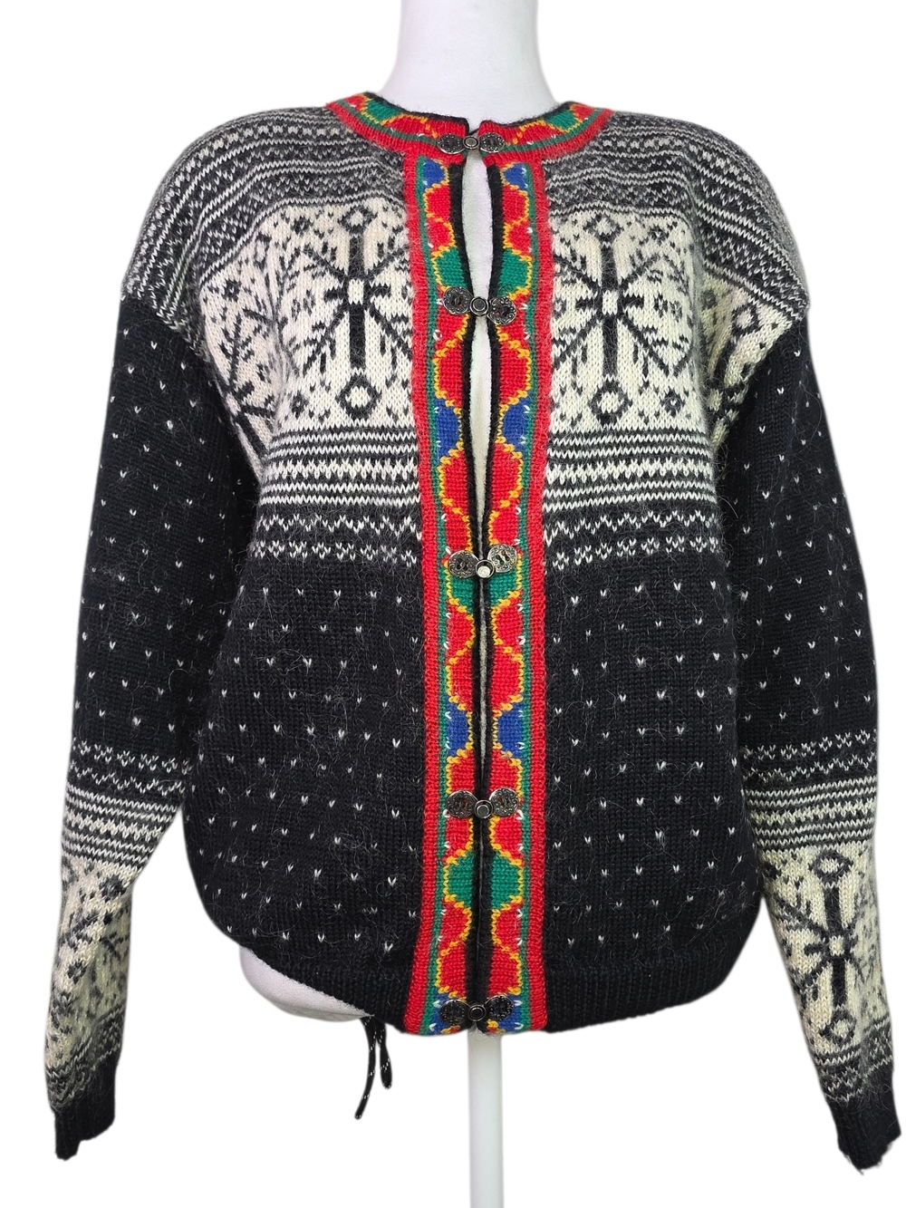 H.G. Preferred Norwegian Wool Cardigan Nordic Fair Isle Sweater Toggle L
